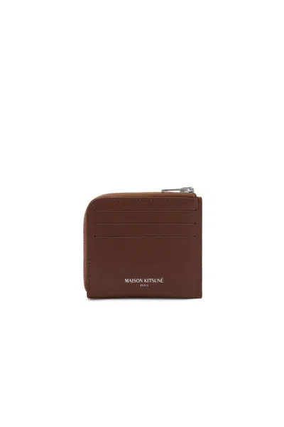 Maison Kitsuné Fox Head Zipped Cardholder In Dark Brown