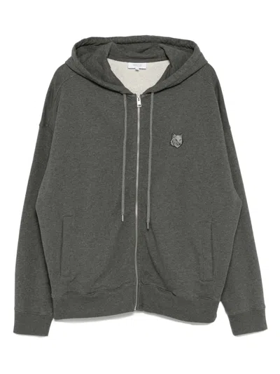 Maison Kitsuné Fox Head Zipped Oversize Hoodie Clothing In Gray