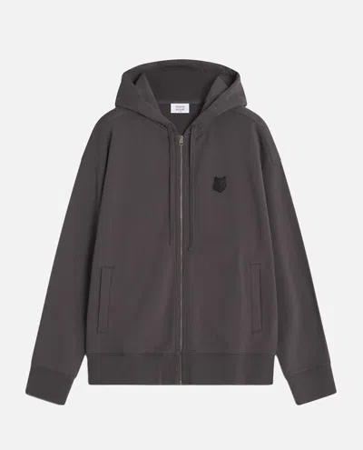 Maison Kitsuné Fox Head Zipped Oversize Hoodie In Gray