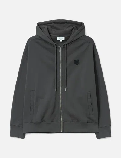 Maison Kitsuné Fox Head Zipped Oversize Hoodie In Gray