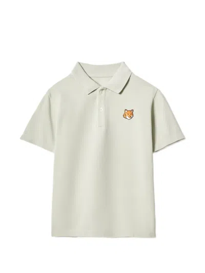 Maison Kitsuné Kids' Fox Head-patch Polo Shirt In Neutral