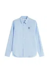 Maison Kitsuné Fox Head Embroidered Long Sleeved Shirt In Blue