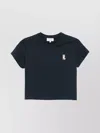 Maison Kitsuné Lady Fox Baby Embroidered Cotton Cropped Top In Blue