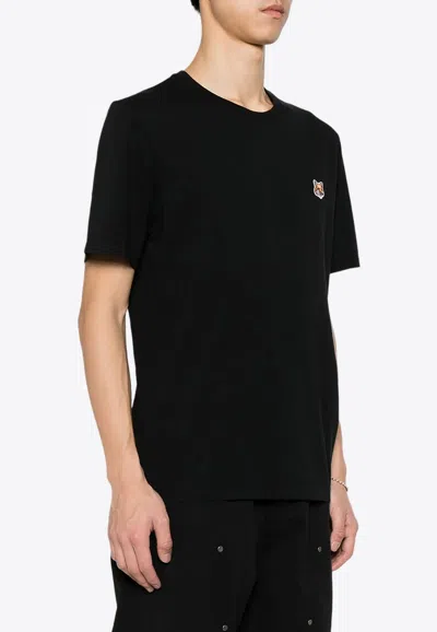 Maison Kitsuné Fox Logo-patch Crewneck T-shirt In Black