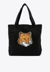 Maison Kitsuné Fox Logo Print Canvas Tote Bag In Black