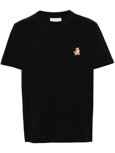 Maison Kitsuné Fox Patch Cotton T Shirt In Black