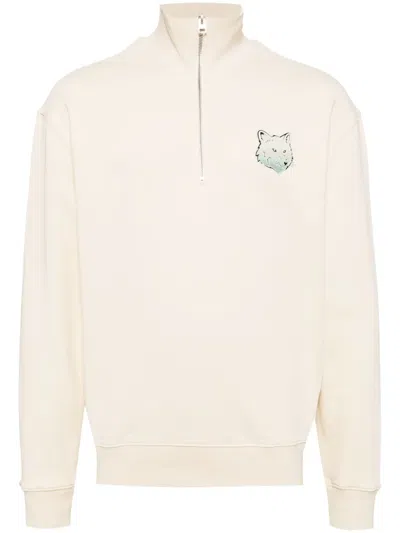 Maison Kitsuné Fox-motif Knitted Jumper In Neutrals