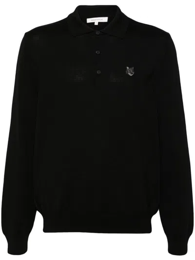 Maison Kitsuné Fox-motif Polo Shirt In Black