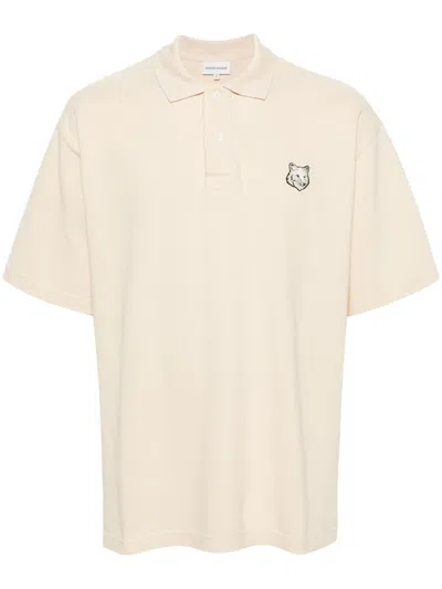 Maison Kitsuné Fox-motif Cotton Polo Shirt In Nude & Neutrals