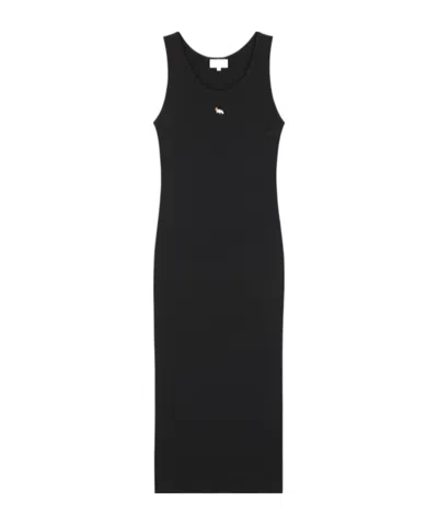 Maison Kitsuné Fox-motif Ribbed Midi Dress In Black