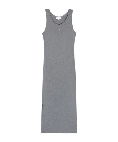 Maison Kitsuné Fox-motif Ribbed Midi Dress In Gray