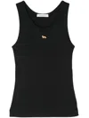 Maison Kitsuné Black Top With Ribbed Design And Baby Fox Embroidered On The Front In Cotton Woman In Black