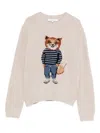 Maison Kitsuné Dressed Fox Intarsia Wool Jumper Knitwear White In Neutral