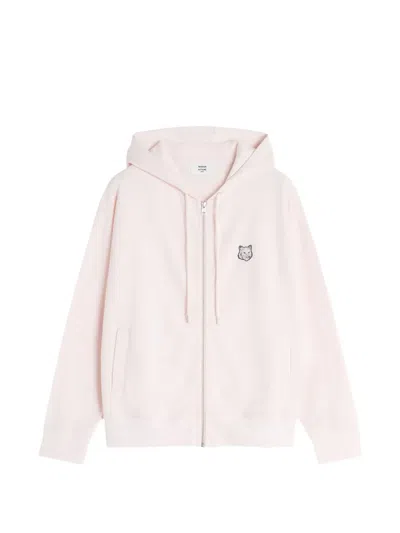 Maison Kitsuné Pink Fox Head Zipped Oversize Hoodie In Neutral