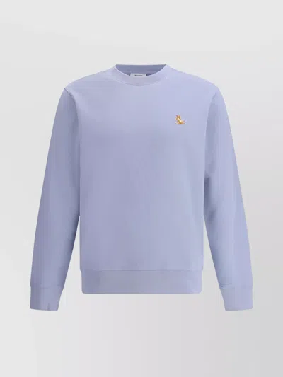 Maison Kitsuné Fox Patch Cotton Sweatshirt In Lightblue