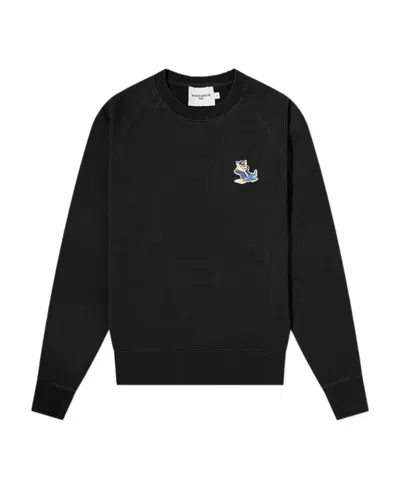 Maison Kitsuné Fox-patch Cotton Sweatshirt In Black