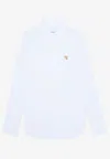 Maison Kitsuné Fox Patch Long-sleeved Oxford Shirt In Light Blue