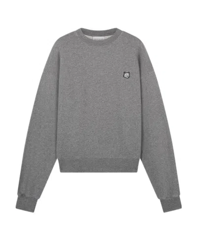 Maison Kitsuné Fox-patch Mélange Cotton Sweatshirt In Gray