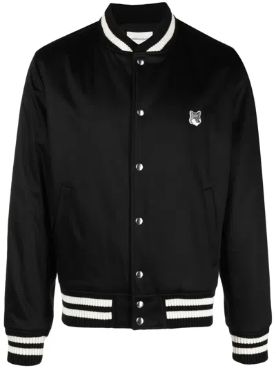 Maison Kitsuné Maison Kitsune Cotton Satin Bomber Jacket In Black