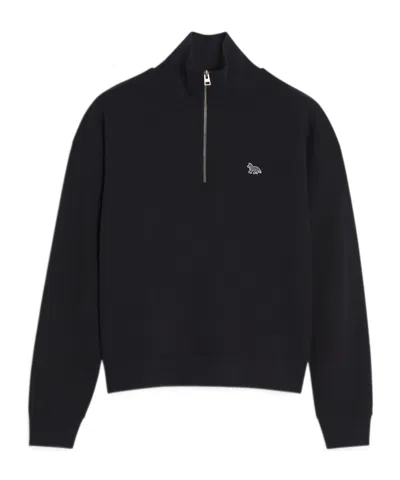 Maison Kitsuné Fox Patch Semi-zipper Hoodie In Black