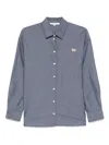 Maison Kitsuné Cotton Shirt With Buttoned-cuff Sleeves And Side Slits In Blue