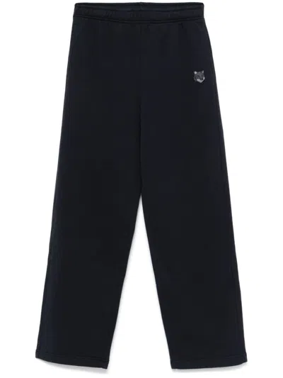 Maison Kitsuné Relaxed-fit Black Cotton Joggers With Embroidered Detail