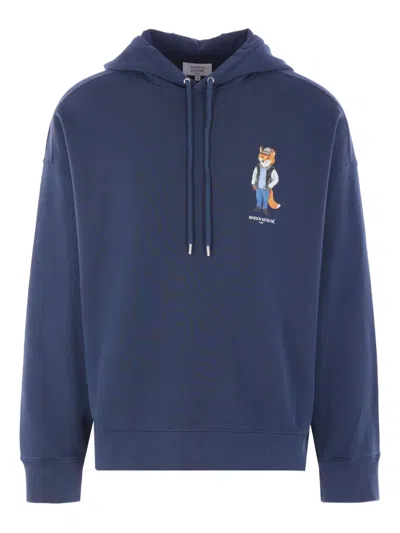 Maison Kitsuné Fox Graphic Hoodie Drawstring In Blue
