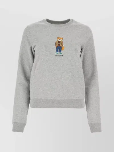 Maison Kitsuné Fox Print Cotton Sweatshirt In Neutrals