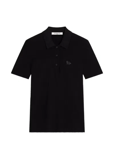 Maison Kitsuné Fox Rib-knit Polo Shirt In Black