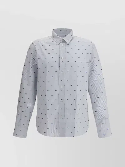 Maison Kitsuné Striped Shirt With Logos In Gray