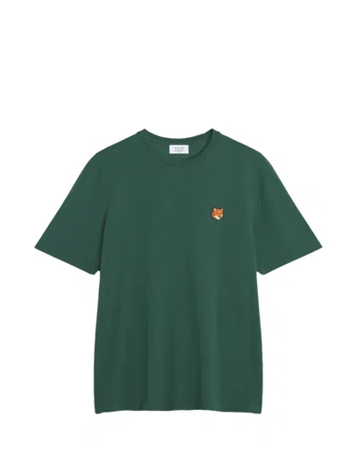 Maison Kitsuné Fox Head Cotton Crew Neck T Shirt In Green