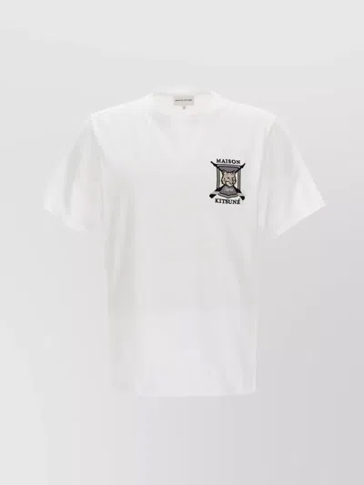 Maison Kitsuné 'fox Universitaire' Crew Neck T-shirt In White
