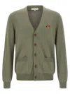 Maison Kitsuné Fox-head Patch Pocket Cardigan In Green