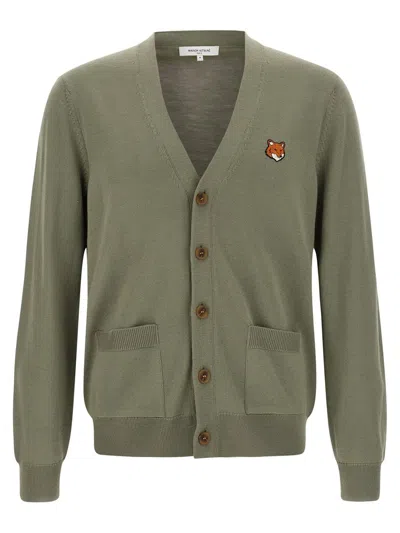Maison Kitsuné Fox-head Patch Pocket Cardigan In Green
