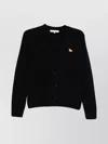 Maison Kitsuné V-neck Long Sleeve Wool Cardigan In Black