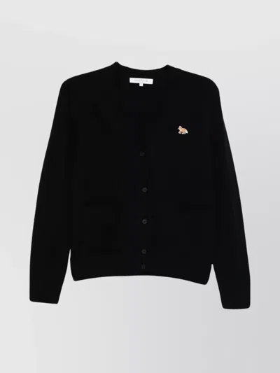 MAISON KITSUNÉ FOX WOOL CARDIGAN WITH POCKETS AND COLLAR