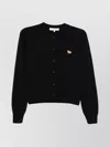 Maison Kitsuné Fox Wool Cardigan With Pockets And V-neck In Black