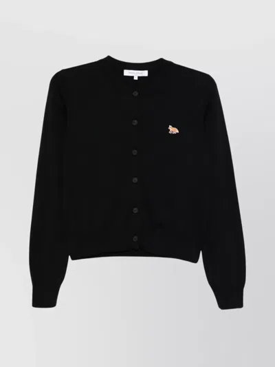 Maison Kitsuné Fox Wool Cardigan With Pockets And V-neck In Black