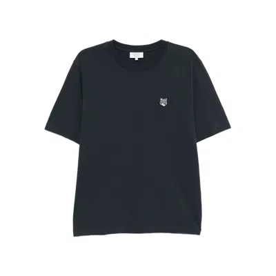 Maison Kitsuné Fox-head Embroidered T-shirt In Blue