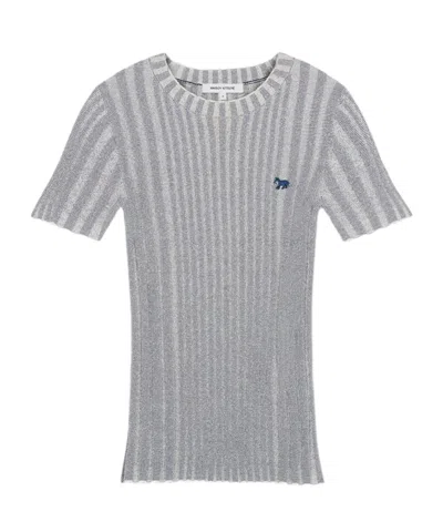 Maison Kitsuné Fox-motif Ribbed Jumper In Gray