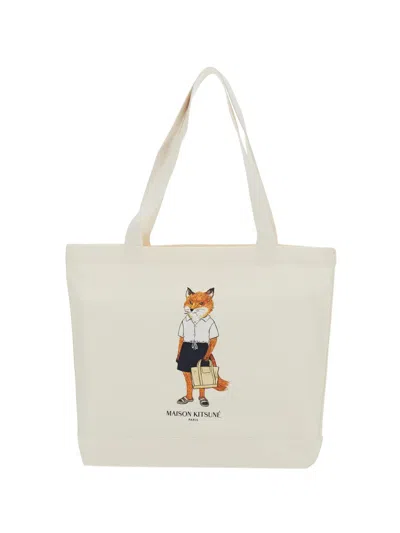 Maison Kitsuné Dressed Fox Tote Bag In Neutral