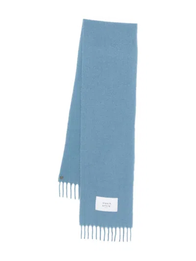 Maison Kitsuné Fringed Logo-patch Scarf In Blue