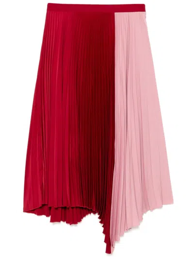 Maison Kitsuné Asymmetric Pleated Midi Skirt In Rosa