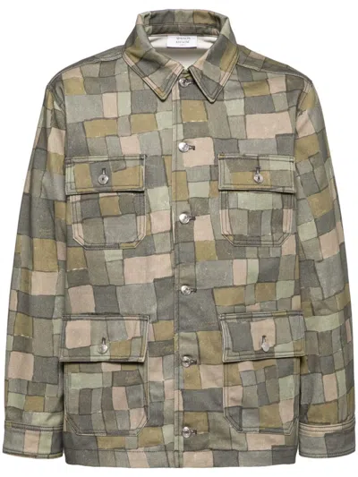 Maison Kitsuné Geometric-print Shirt Jacket In Green