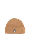 Maison Kitsuné Beanie With Fox Patch In Brown