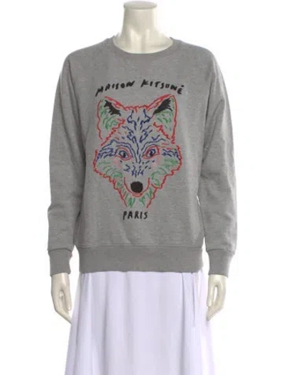 Pre-owned Maison Kitsuné Graphic Print Crew Neck Sweater In Gray