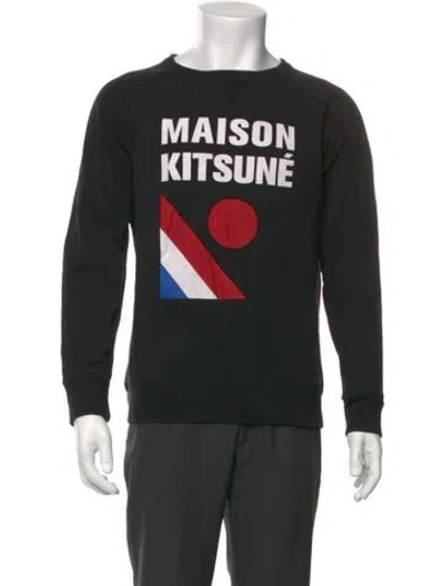 Pre-owned Maison Kitsuné Graphic Print Crew Neck Sweatshirt In Black