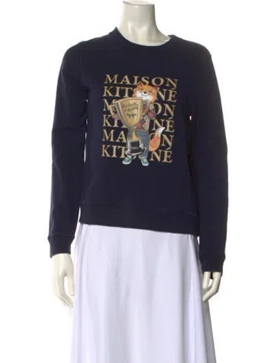 Pre-owned Maison Kitsuné Graphic Print Crew Neck Sweatshirt In Blue