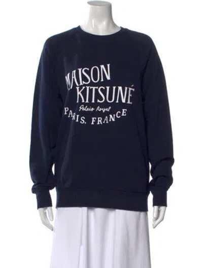 Pre-owned Maison Kitsuné Graphic Print Crew Neck Sweatshirt In Blue