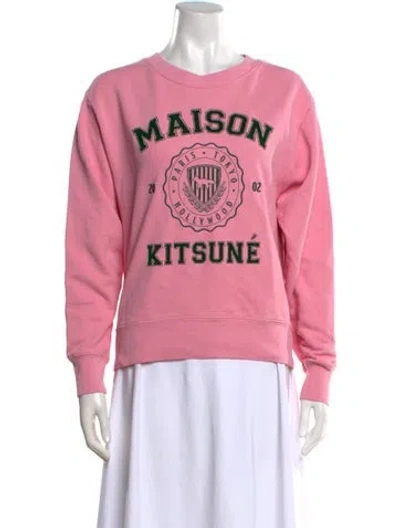 Pre-owned Maison Kitsuné Graphic Print Crew Neck Sweatshirt In Pink